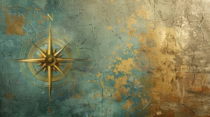 Wall Mural - Abstract texture of golden-green-gray in a contemporary style with a compass motif.