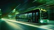 © Tati - Green bus in motion at night with blurred lights and streaks