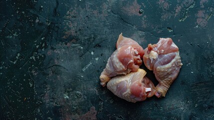 Poster - Raw chicken parts on dark background viewed from above