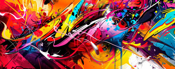 Wall Mural - Design art background with a graffiti-style composition, bright neon colors and dynamic shapes bringing urban energy and edginess