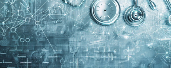 Medical background featuring a brushed metal texture with engraved medical symbols and a subtle network pattern for a sleek and modern appearance.