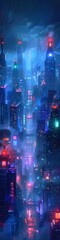 Wall Mural - a cyberpunk city backdrop at night with glowing vibrant colors.