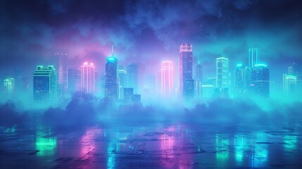 Wall Mural - a cyberpunk city backdrop at night with glowing vibrant colors.