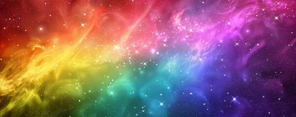 Pride LGBT background with a rainbow-colored galaxy, stars and nebulae creating a cosmic and awe-inspiring scene
