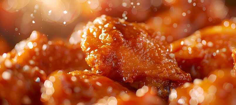 Close-up of fast food chicken wings showcasing detailed textures of the crispy skin and juicy meat