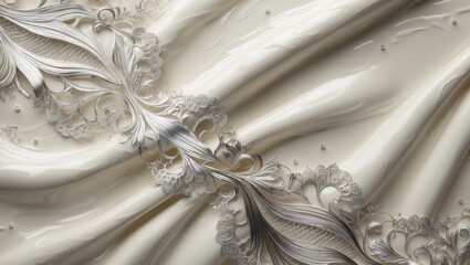 Canvas Print - A close-up of delicate silver lace embellishing smooth, white fabric