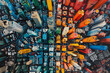 © agnes - Aerial view of a colorful and densely packed cityscape with tall buildings creating a vibrant urban pattern