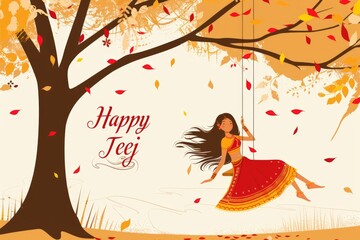 Wall Mural - Festive Teej Celebration: happy teej - rejoice in the vibrant festivities of Teej, honouring tradition and culture with joyful gatherings and colourful rituals.