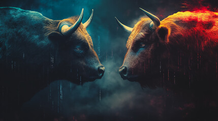 The intense fight between bulls, and the reflection of smoke