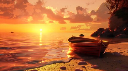 beachside boat at sunset