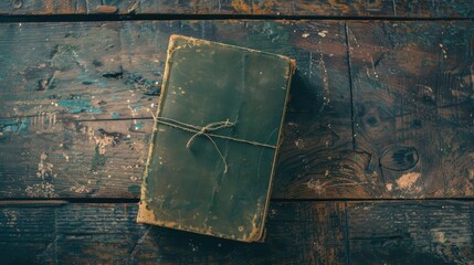 Sticker - Vintage photo of a notebook on a rustic wooden surface