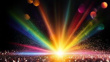 Wall Mural - rainbow light effect from sun flares on black background colorful glare and shine light rays on sparkling surface rainbow refraction of sunlight natural light effects iridescent colors
