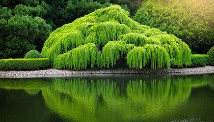 Wall Mural - cryptomeria japonica tomahawk fresh green in color and has a compact bush growth combination of tail shaped branches and combs the plant is fresh green in color and has a compact shrub growth