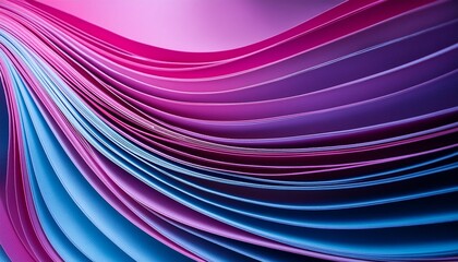 Wall Mural - 3d render abstract pink blue neon background with curvy ribbons layers and folds drapery waving and fluttering modern ultraviolet wallpaper