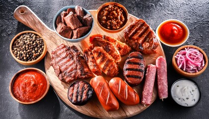 Canvas Print - assorted delicious grilled meat on a barbecue