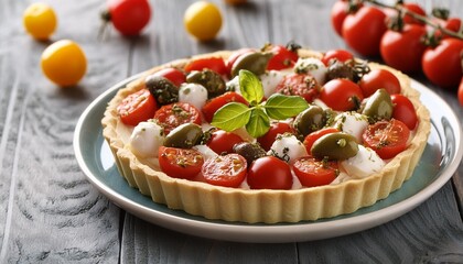 Canvas Print - cherry tomatoes olive tapenade goats cheese tart