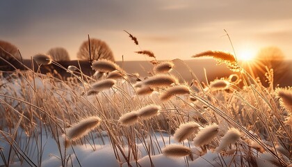 Wall Mural - grassland in winter at sunset