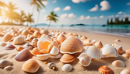 shells on sandy beach tropical beach with sea shells on sand summer holiday concept post processed generative ai