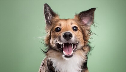 happy smiling puppy dog expression isolated on green background