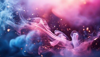 glowing vivid pink and blue colored smoke and glitter abstract background