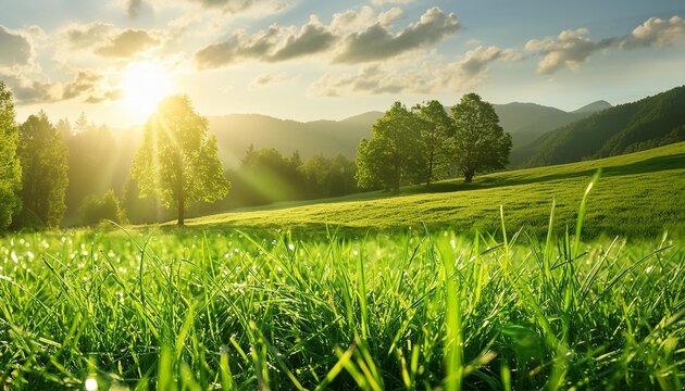 green grass and sun rays