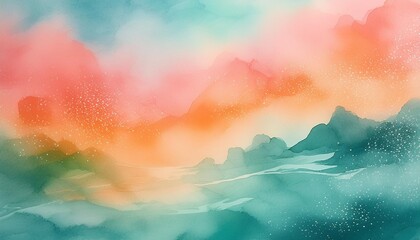 Wall Mural - abstract watercolor background orange teal green pink abstract grainy gradient background noise texture effect summer poster design