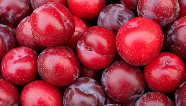 ripe red plum close up background or texture plums harvest many red plums