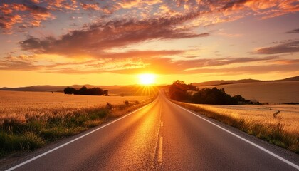Wall Mural - golden sunset over an open country road with captivating skies