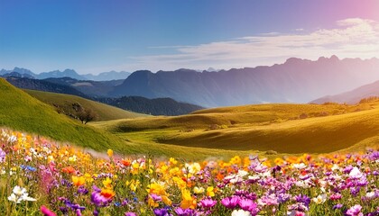 Wall Mural - colorful abstract flower meadow as panorama background generative ai