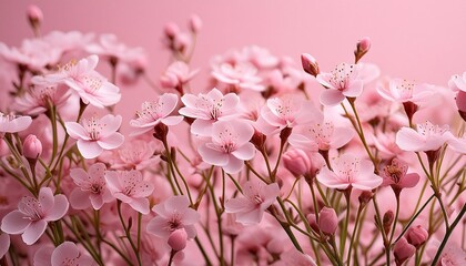 Wall Mural - small pink flowers with stems on pink background for valentine s day theme