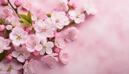 Wall Mural - delicate pink watercolor spring background with flowers copy space