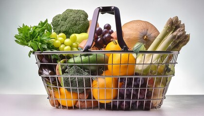 Wall Mural - supermarket shopping basket full of food and groceries no background png file