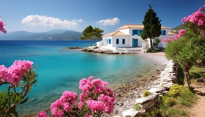 idyllic greek island at late spring early summer