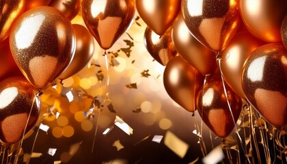 celebration background with confetti and gold balloons