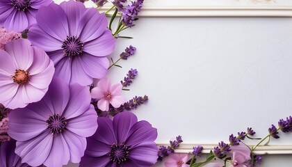 Wall Mural - violet flowers frame background png