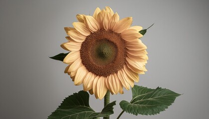 Wall Mural - large yellow sunflower against gray background