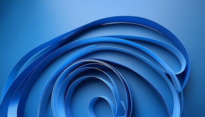 Wall Mural - 3d render abstract blue background with curly paper ribbons modern minimalist wallpaper