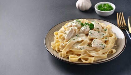 Poster - creamy chicken alfredo pasta dish on transparent background