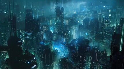 Wall Mural - an epic scifi city in the anime manga style, blue theme