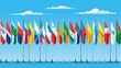 © JuliaDorian - International business symbolism  array of various country flags displayed in a row