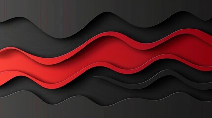 Abstract background with a wavy red paper strip on top of a black paper strip. This design can be used as a mockup for presentations, websites, or social media.