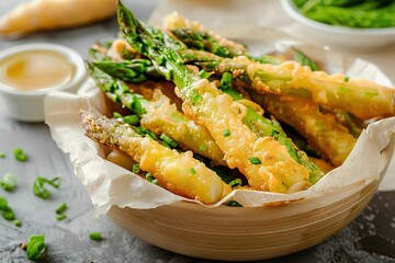 Wall Mural - Frying battered asparagus