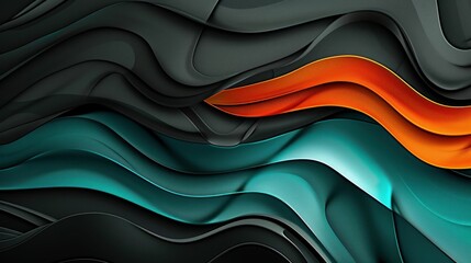 Wall Mural - Abstract waves and shapes in orange, blue and black colors on dark background for artistic design and creativity
