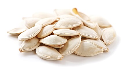Wall Mural - High-resolution photo of pumpkin seeds isolated on a pristine white background.