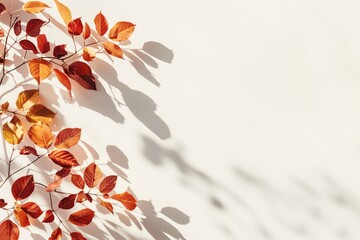 Wall Mural - Autumn leaves casting shadows on white background, seasonal nature concept