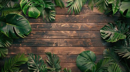 Canvas Print - Wooden Background with Tropical Vibes