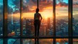 © KKC Studio - Confident Businesswoman in High-Rise Office Embracing Success and Business Growth with Panoramic City View in Background