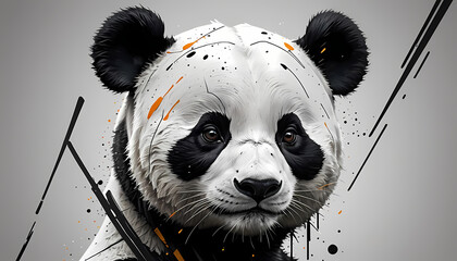 Wall Mural - minimalist cute panda face with bold black lines