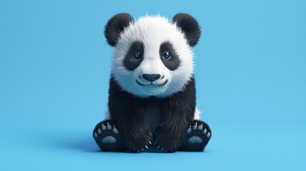 Sticker - A cute, 3D-rendered panda bear with big eyes looks directly at the camera against a blue background.