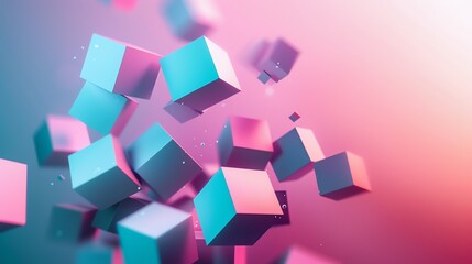 Wall Mural - a cluster of blue and pink cubes in front of a pink and blue gradient.